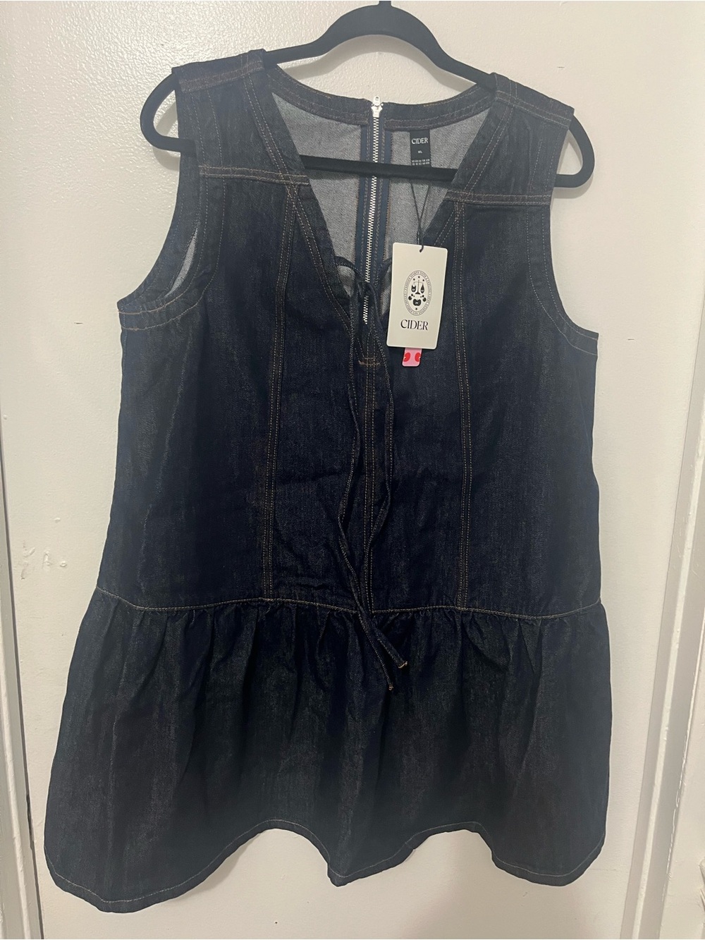 Cider Dark Indigo Denim Tie-Front Dress